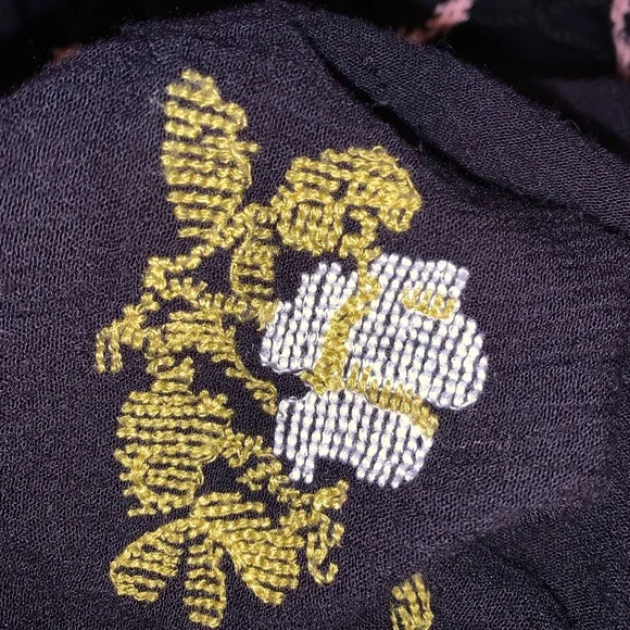 Free People Bo-Ho long sleeve black Dress with embroidery flowers size Medium - Picture 14 of 16